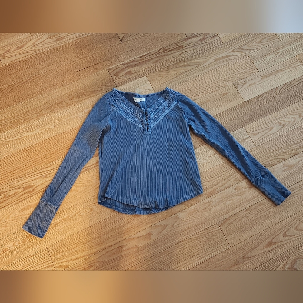 Free People Colette Embroidered Mesh Henley Top Size S